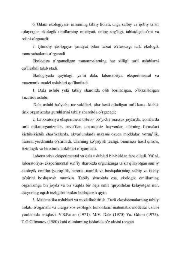 Ekologiya fani va uning bo’limlari, uslublari va vazifalari - Image 3