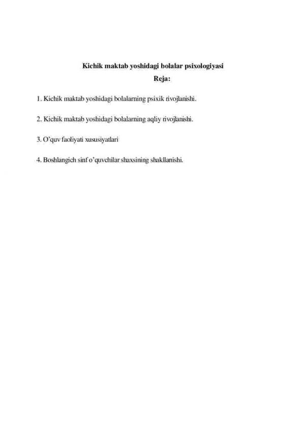 Kichik maktab yoshidagi bolalar psixologiyasi