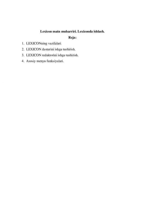 Lexicon matn muharriri. Lexiconda ishlash.