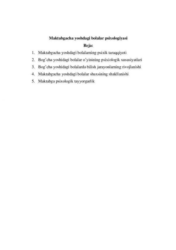 Maktabgacha yoshdagi bolalar psixologiyasi
