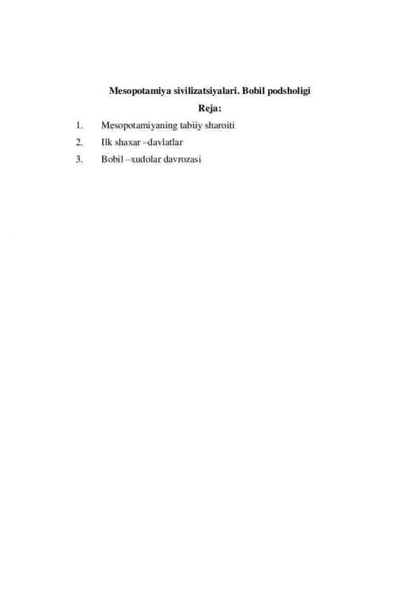 Mesopotamiya sivilizatsiyalari. Bobil podsholigi
