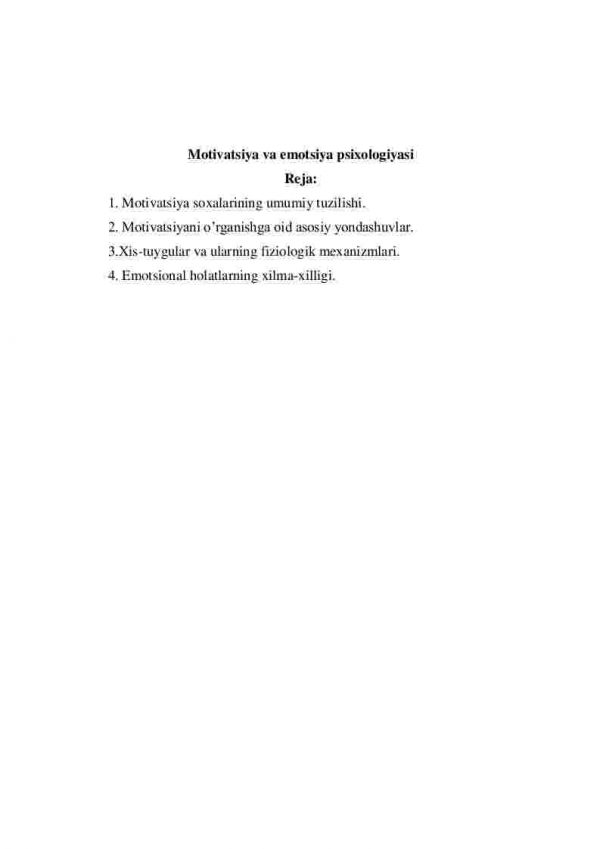 Motivatsiya va emotsiya psixologiyasi