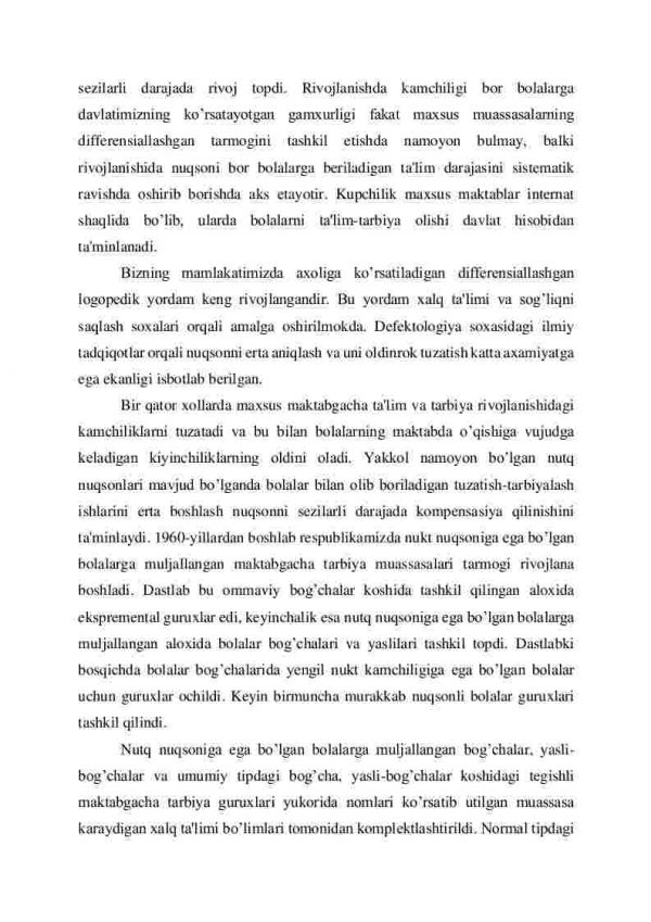 Nutq nuqsoniga, kamchiligiga ega bo’lgan bolalarga muljallangan maxsus muassasalar sistemasi - Image 3