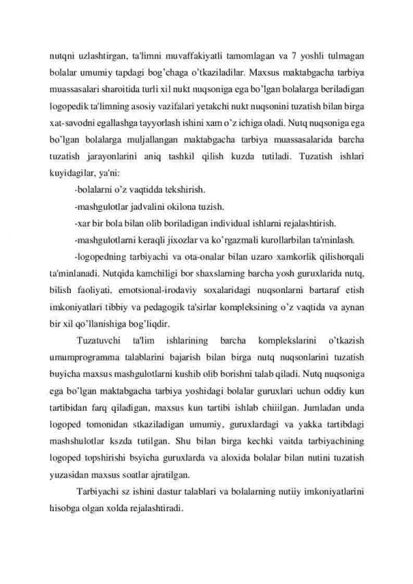 Nutq nuqsoniga, kamchiligiga ega bo’lgan bolalarga muljallangan maxsus muassasalar sistemasi - Image 4