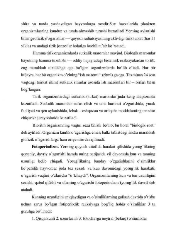 Organizmlardagi biologik maromlar. O’simlik va hayvonlarning hayotiy formalari - Image 3