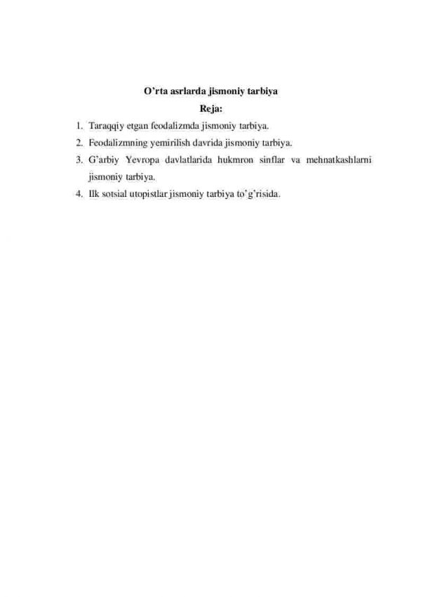 O’rta asrlarda jismoniy tarbiya