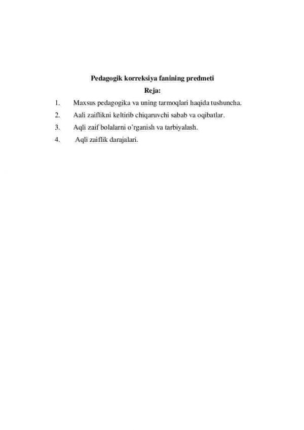 Pedagogik korreksiya fanining predmeti
