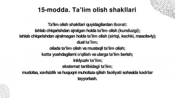 Ta'lim to’g’rsidagi qonun ta' lim shakllari - Image 2