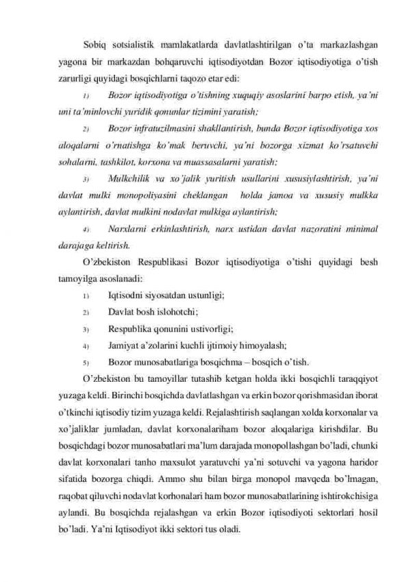 O’zbekiston bozor iqtisodiyotiga o’tish modeli ba unda davlatning roli - Image 4