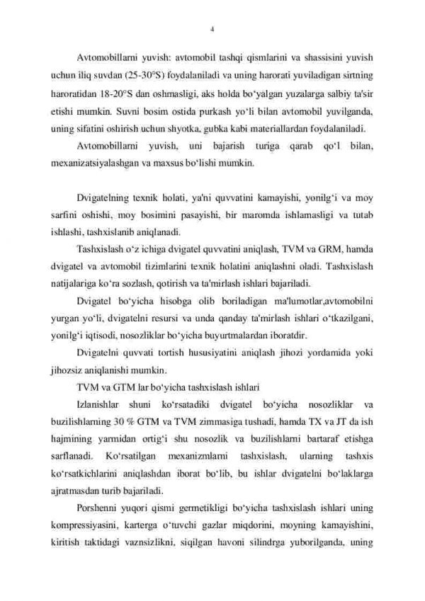 Yer usti transporti korxonalarida transport vositalariga TXK va Tning texnologik jarayoni va texnologiyasi - Image 4