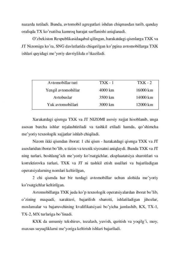 Yer usti transporti vositalariga texnik xizmat ko’rsatish va ta’mirlash (TXK va T) tizimi - Image 4