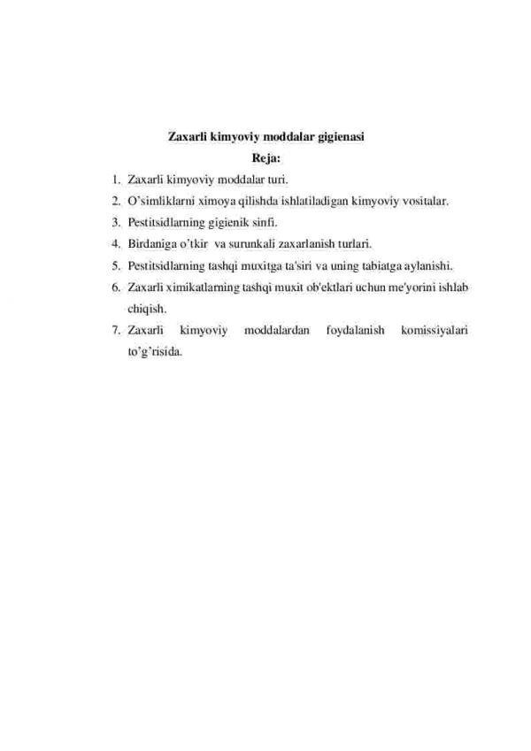 Zaxarli kimyoviy moddalar gigienasi