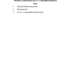 Hindiston sivilizatsiyalari mil. avv. I mingyillikda Hindiston