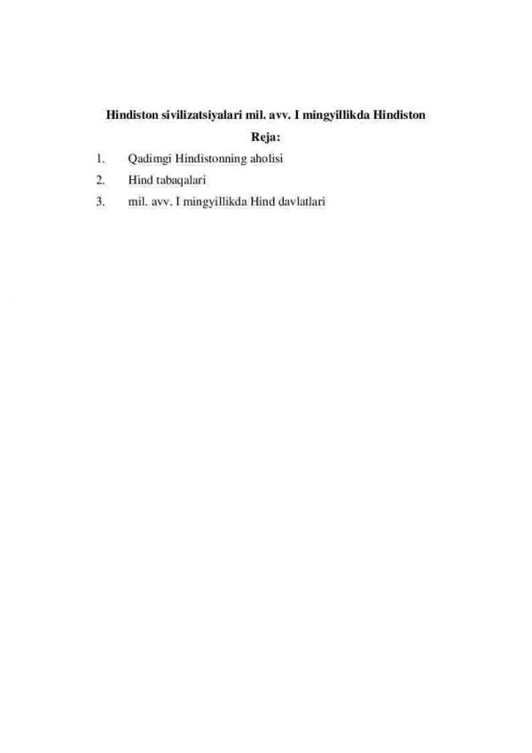 Hindiston sivilizatsiyalari mil. avv. I mingyillikda Hindiston