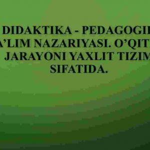 Ditaktika - pedagogik ta'lim nazariyasi.O'qitish jarayoni yaxlit tizim sifatida.
