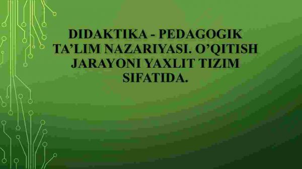 Ditaktika - pedagogik ta'lim nazariyasi.O'qitish jarayoni yaxlit tizim sifatida.