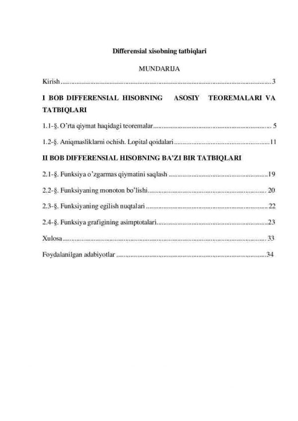 Differensial xisobning tatbiqlari