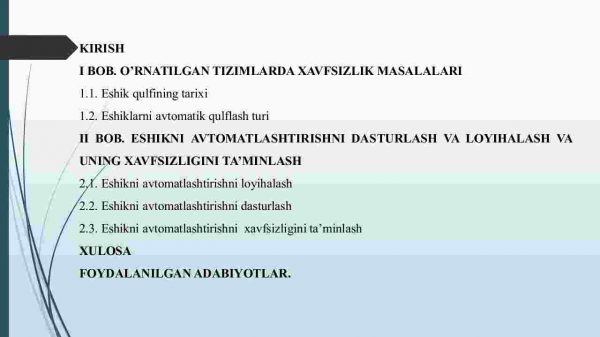 Eshikni avtomatlshtirishni dasturlash va loyihalash va uning xavfsizligini ta'minlash - Image 2