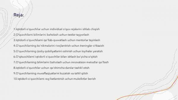 Iqtidorli o'quvchilarni o'qitish,o'quvchilarning bilim,ko'nikmalarini tashxis etish​ - Image 2