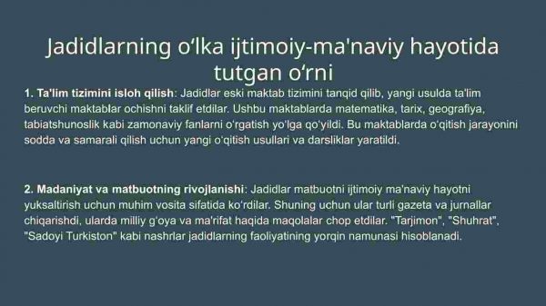 Jadid marifatparvarlarining o'lka ijtimoiy ma'naviy hayotida tutgan o'rni - Image 3
