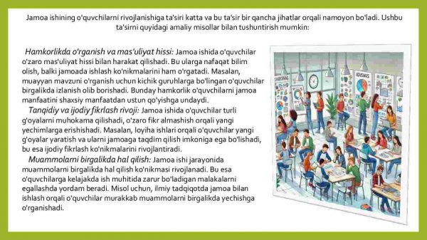 Jamoa ishining o'quvchilarni rivojlanishiga ta'siri va amaliy misollar - Image 2