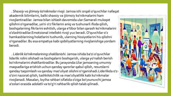 Jamoa ishining o'quvchilarni rivojlanishiga ta'siri va amaliy misollar - Image 4