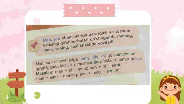 Kishilik olmoshlarini kelishik qo’shimchalari bilan qo’llash - Image 2