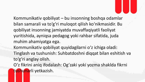Kommunikatsiya haqida tushuncha. Kommunikativ qobiliyat va pedagogik taʼsir koʻrsatish - Image 4