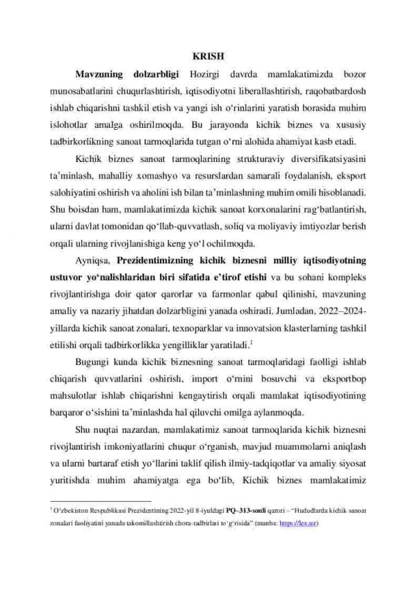 Mamlakatimiz sanoat tarmoqlarida kichik biznesni rivojlantirish imkoniyatlari - Image 2