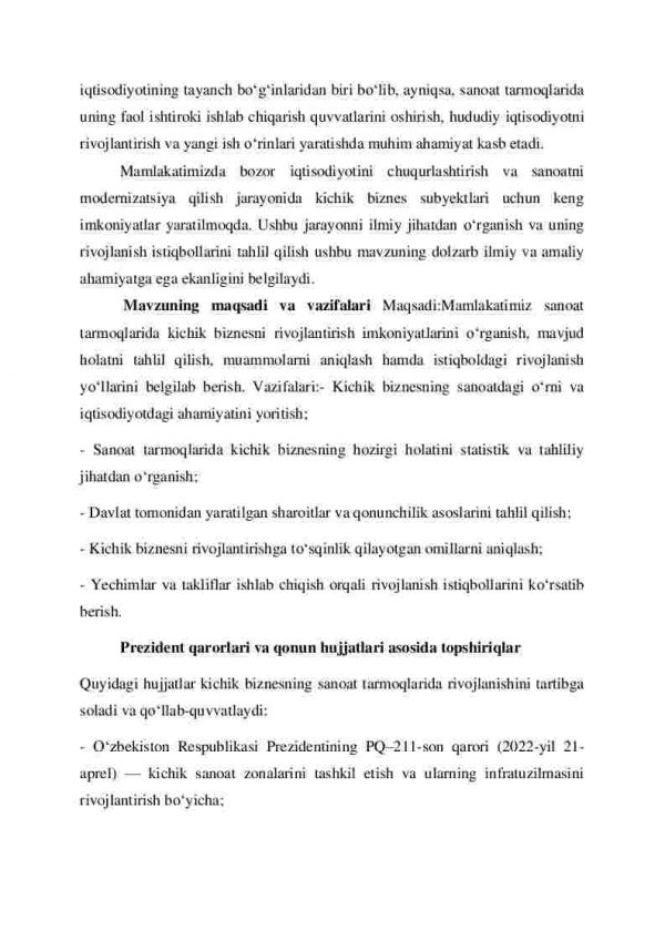 Mamlakatimiz sanoat tarmoqlarida kichik biznesni rivojlantirish imkoniyatlari - Image 3