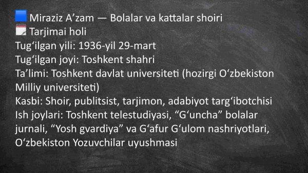 Miraziz Aʼzam bolalarning faylasuf shoiri. Ilyos Muslim bolalar shoiri - Image 2