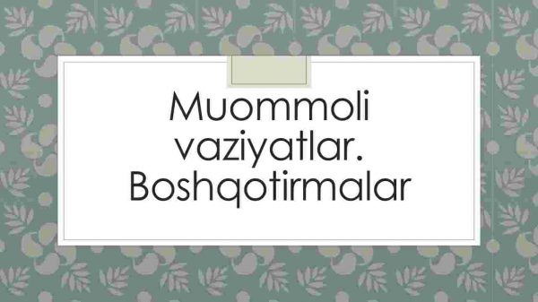 Muommoli vaziyatlar. Boshqotirmalar