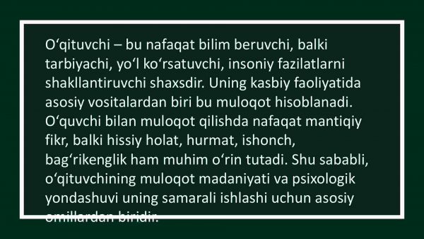 Oʻqituvchi faoliyatida muloqot madaniyati va psixologiyasi - Image 2