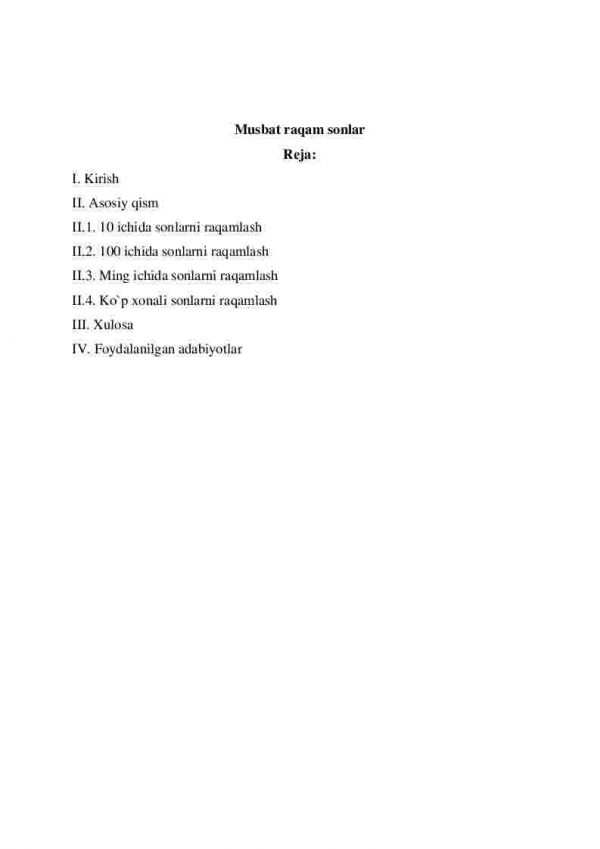Musbat raqam sonlar