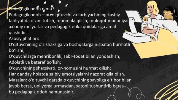 Pedagogik odob. Pedagogikaning muomula odobi. Pedagogik texnika.Nutq texnikasi va madaniyat - Image 2