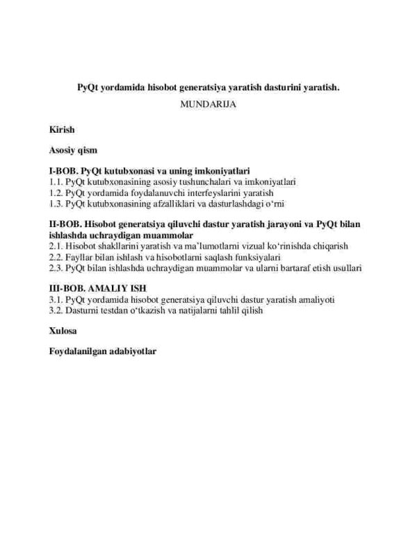 PyQt yordamida hisobot generatsiya yaratish dasturini yaratish.