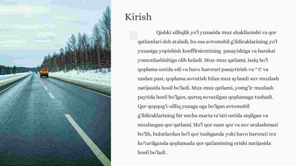 Yo’llardagi qishgi sirpanchiqlikka qarshi kurash usullari va ishlatiladigan materiallar va mexanizmlar - Image 3