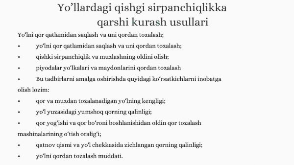 Yo’llardagi qishgi sirpanchiqlikka qarshi kurash usullari va ishlatiladigan materiallar va mexanizmlar - Image 4