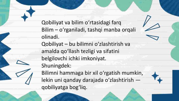 Qobiliyat va pedagogik qobiliyat haqida tushuncha - Image 3