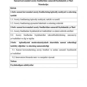 Sanoat korxonalari asosiy fondlaridan samarali foydalanish yo’llari