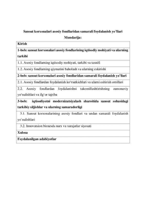 Sanoat korxonalari asosiy fondlaridan samarali foydalanish yo’llari