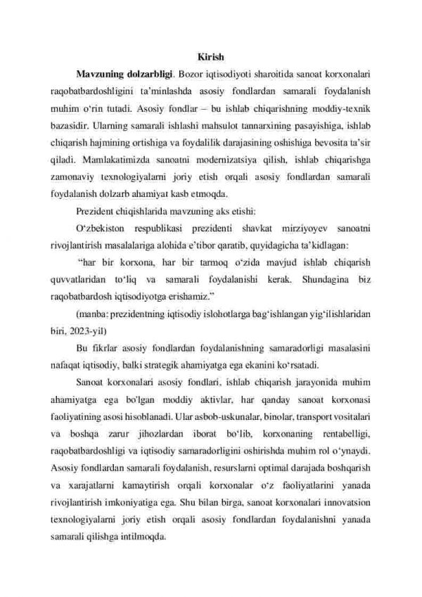 Sanoat korxonalari asosiy fondlaridan samarali foydalanish yo’llari - Image 2