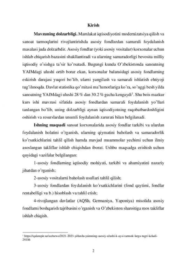 Sanoat korxonalari asosiy fondlaridan samarali foydalanish yo’llari - Image 2