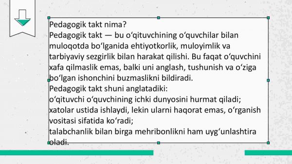 Takt va pedagogik takt haqida tushuncha. Pedagogik taktni qoʻllash shartlari - Image 3