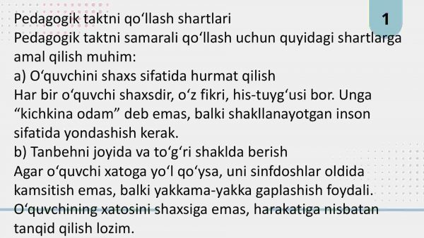Takt va pedagogik takt haqida tushuncha. Pedagogik taktni qoʻllash shartlari - Image 4