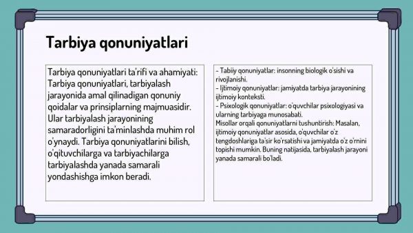 Tarbiya jarayonining mohiyati va mazmuni.Tarbiya qonuniyatlari va tamoyillari​ - Image 4