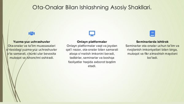 Ta’lim muassasasi o‘quvchilarning ota-onalari bilan olib boradigan ish shakl va metodlari - Image 4