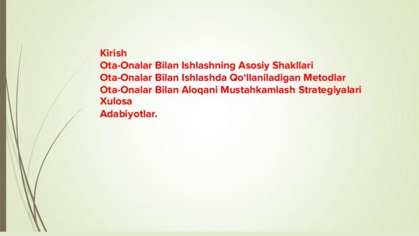 Ta’lim muassasasi o‘quvchilarning ota-onalari bilan olib boradigan ish shakl va metodlari - Image 2