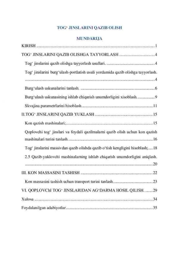 Tog’ jinslarini qazib olish