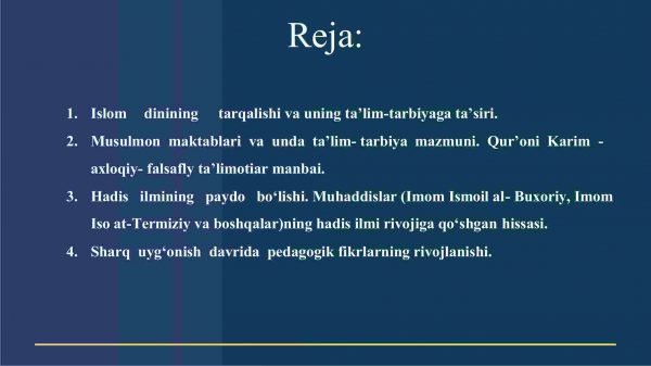 VII asrdan IX asrning birinchi yarmigacha O‘rta Osiyoda tarbiya, maktab va pedagogik fikrlar. Sharq uyg‘onish davrida pedagogik fikrlarning rivojlanishi​ - Image 3